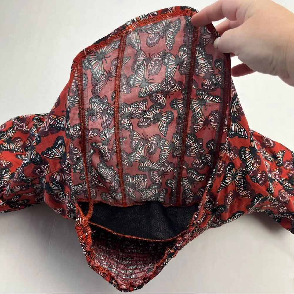 O.L.M. Butterfly Corset Puff Sleeve Cropped Top Red Black Womens Large Fairy NEW - Image 10