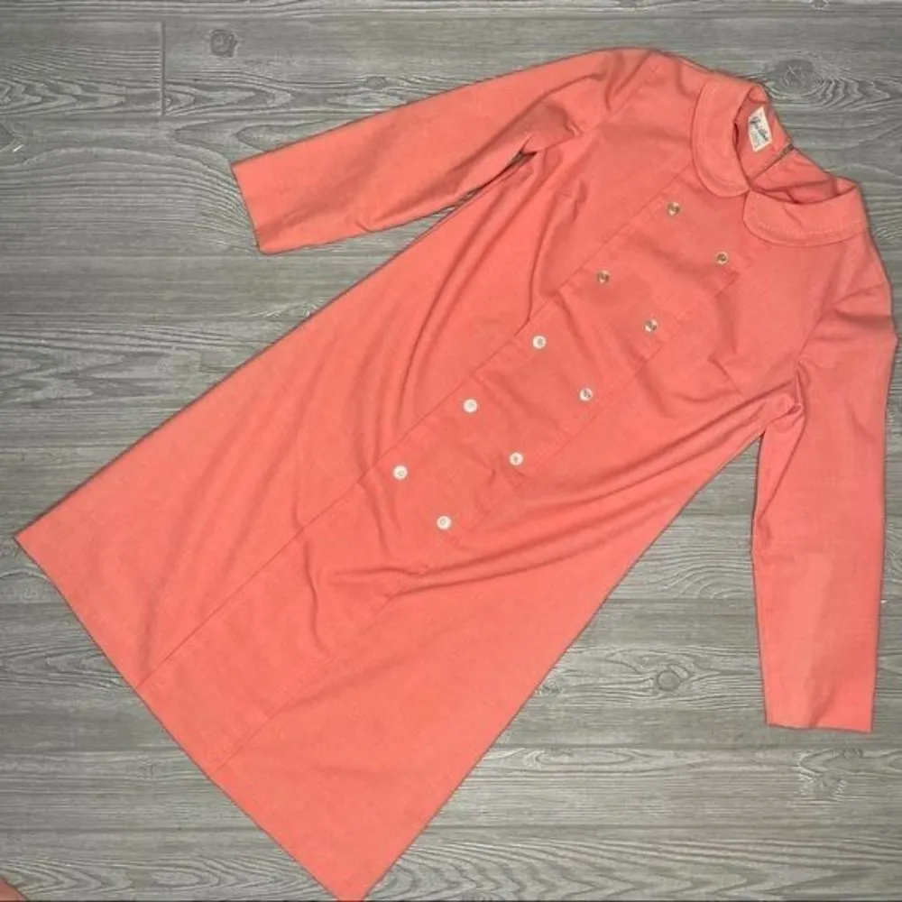 Vintage jeri Ann coral pink / orange dress with button front retro 50s mrs maise Size M - Image 2