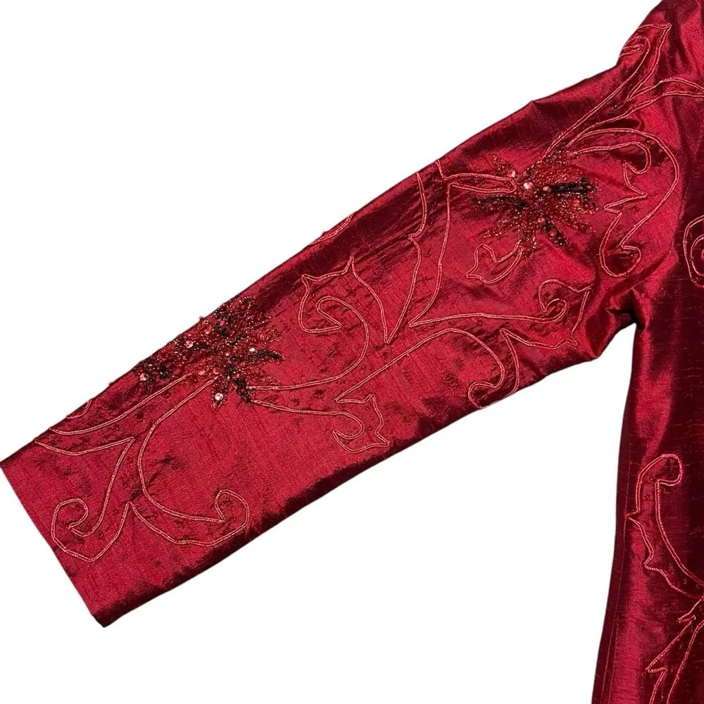 Vintage Anage Silk Kimono Jacket Sz S Christmas Beaded Embroidered Art to Wear Red - Image 11