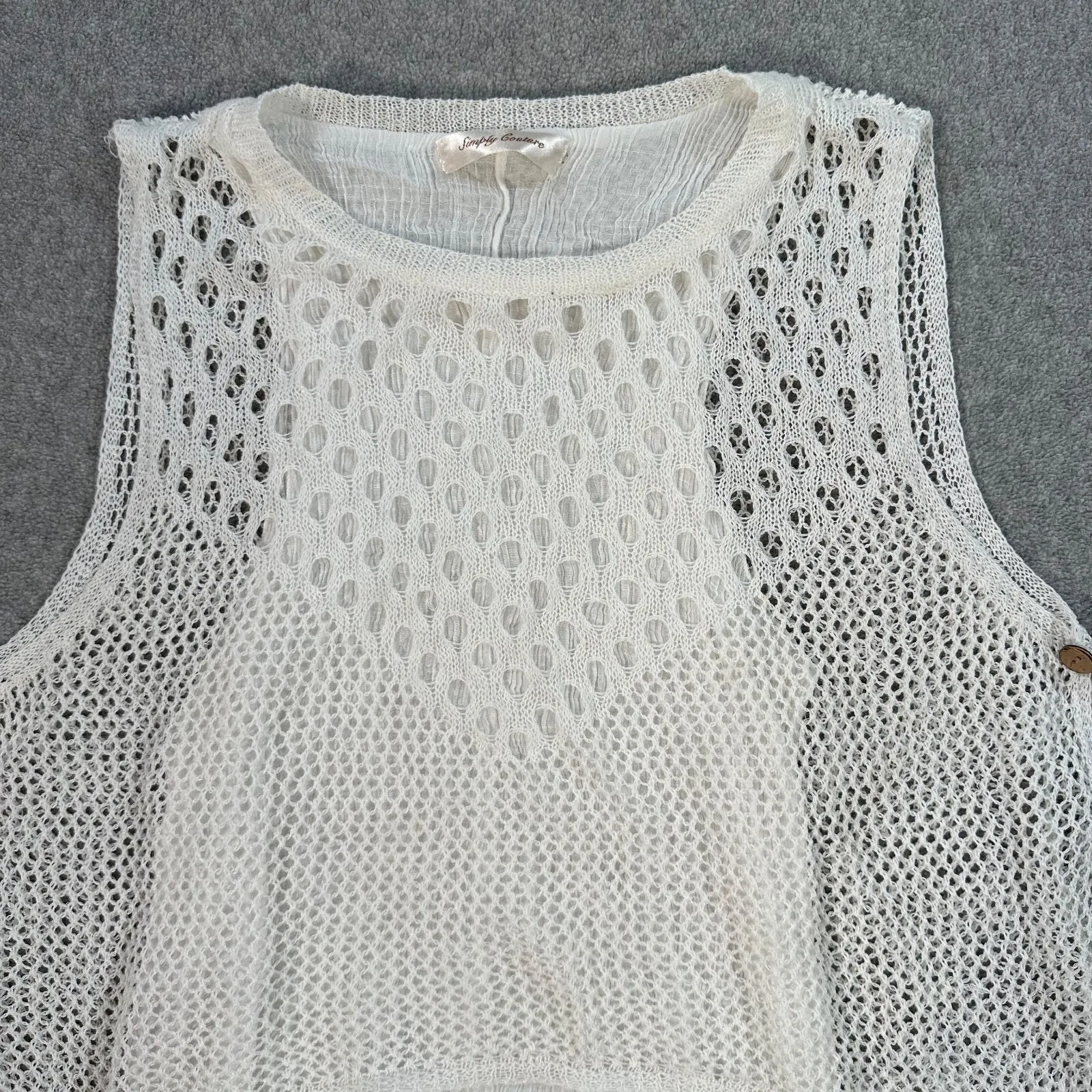 Simply Couture Layered Tunic Top Women's Small Crochet Crinkle Button Beachy - Image 2