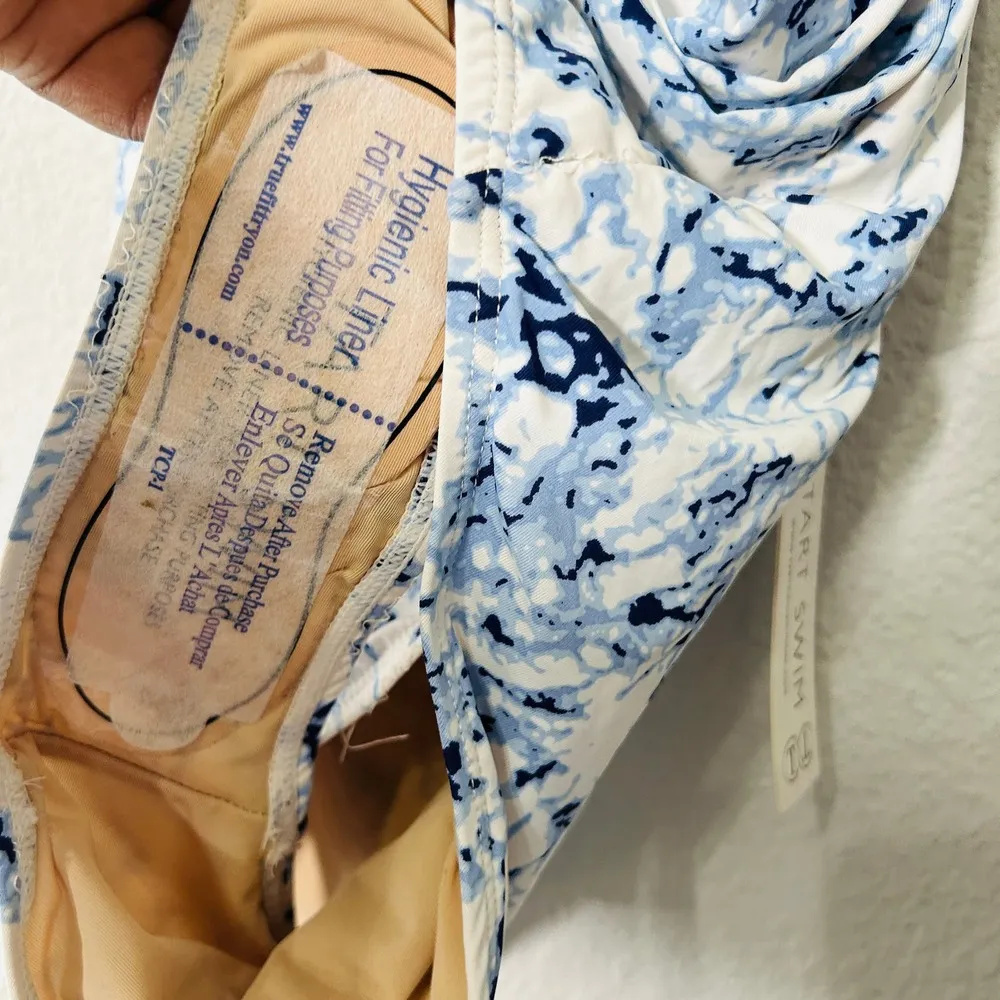 NEW Tart Swim Blue Marbled Print Halter Plunge One Piece Swimsuit Size Medium - Image 8