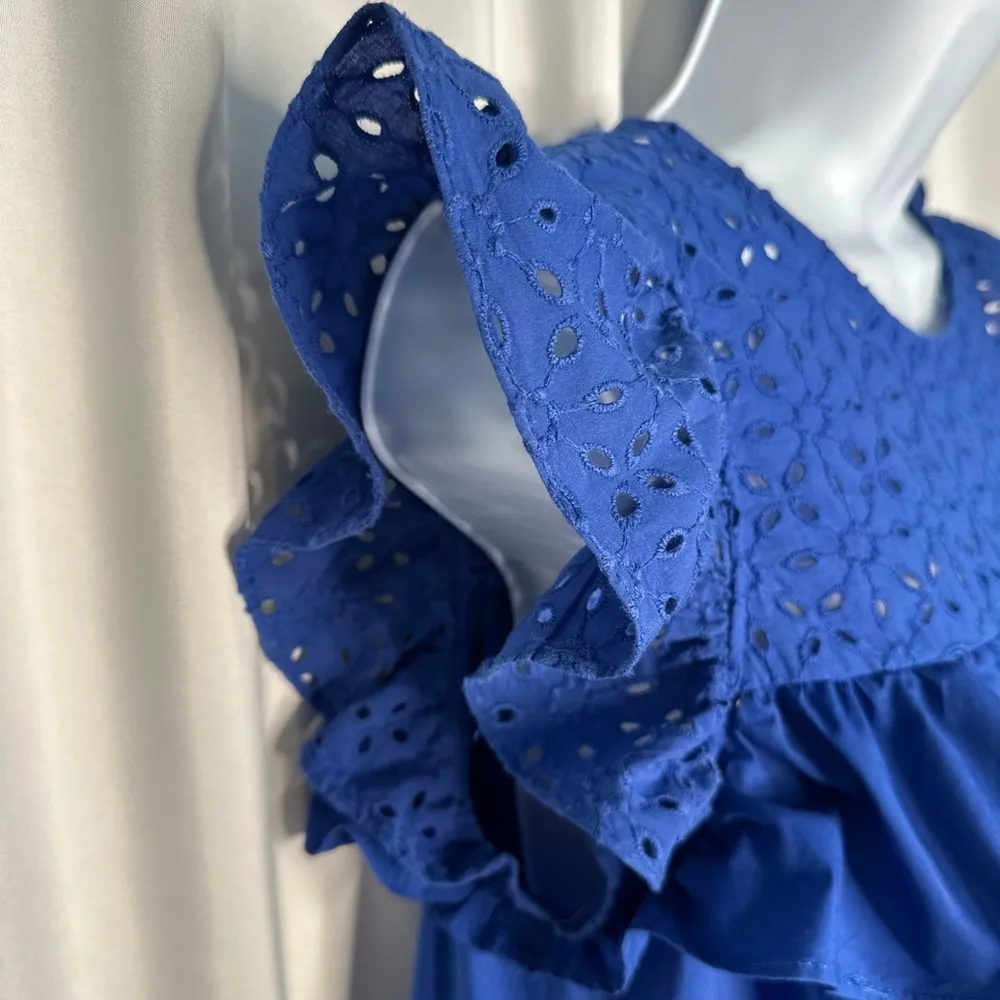 Who What Wear Blue Eyelet Women's Dress (820) - Image 9