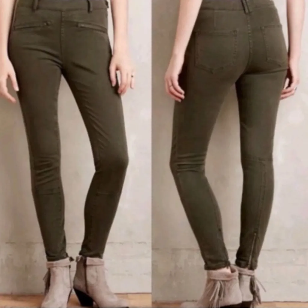 ANTHROPOLOGIE Pilcro Superscript Skinny Mid-Rise Moto Pant Olive Green Size 28 - Image 2