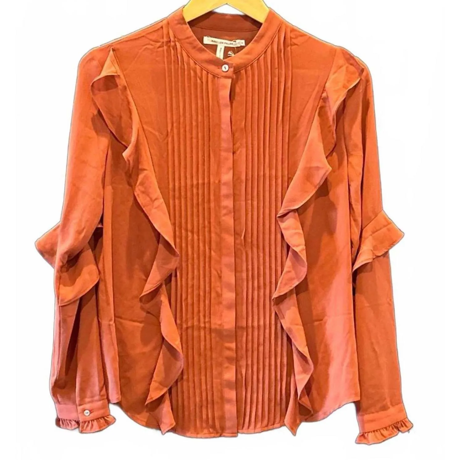 NWT - Avec Les Filles Blouse Size S Burnt Orange Ruffle Pleated Career - Image 1