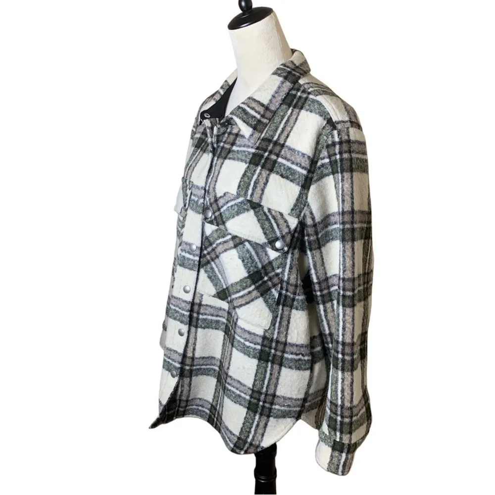 BLANKNYC Plaid Shacket Wool Blend Jacket Women's Large | Snap Button Overshirt - Image 4