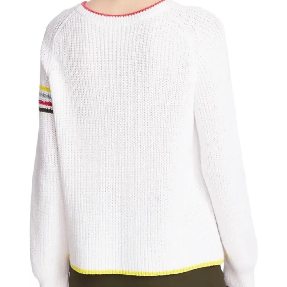 COURT & ROWE white sweater with pink crew neck and stripes on sleeves & cuffs XL - Image 2