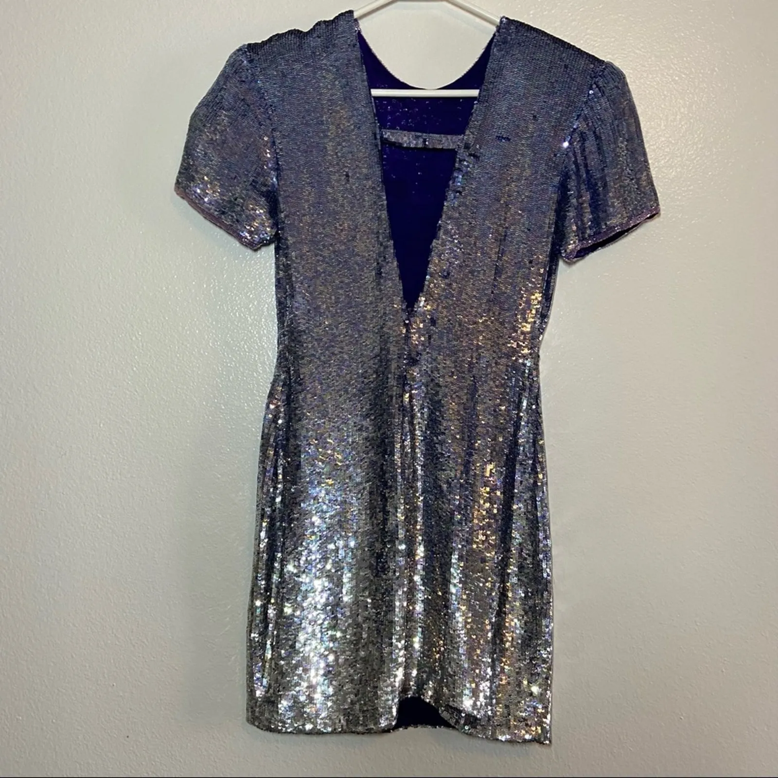 Vintage Naeem khan riazee Dress sequin New Years purple silver Small - Image 5