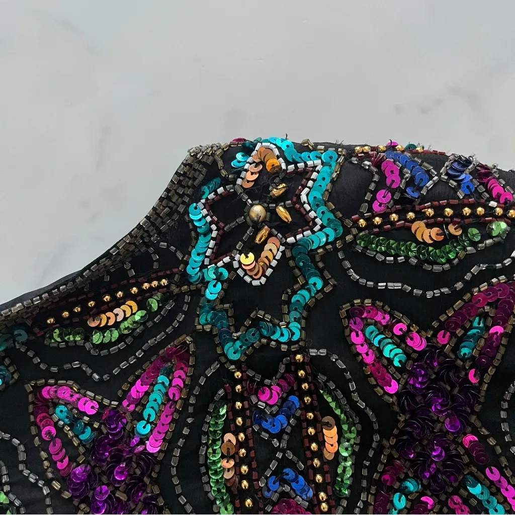 Vtg Stenay Jacket Silk sequin Embellished Sz Large boho chic gala event artsy Purple - Image 10