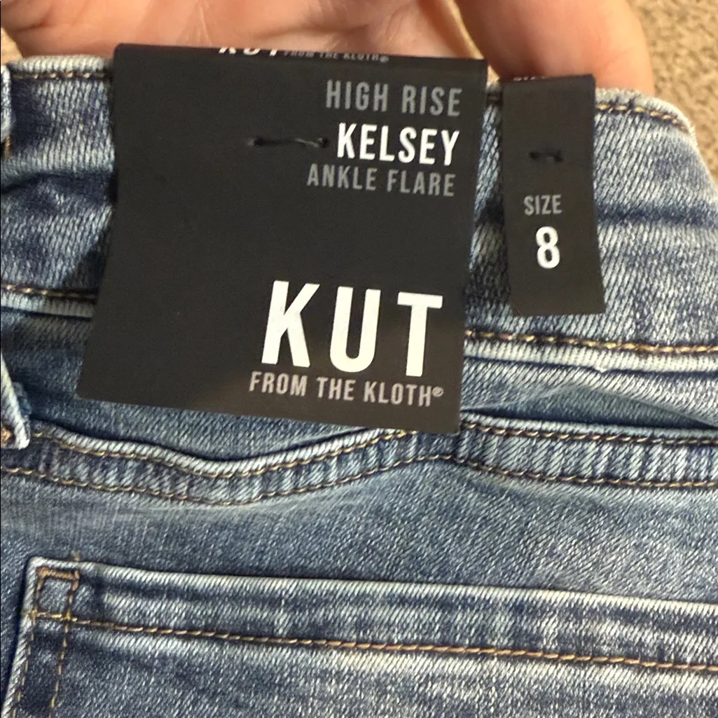 NWT KUT High Rise Kelsey Ankle Flare Women's Distressed Blue Jeans 8 - Image 5