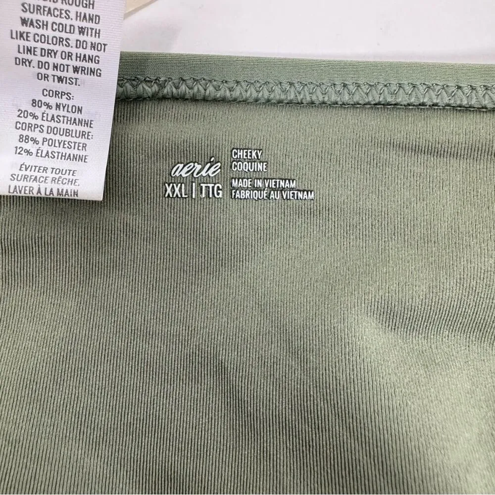 Aerie Cheeky Bikini Bottom Low Cut Olive Army Green Size XXL Vacation Beach NEW - Image 3