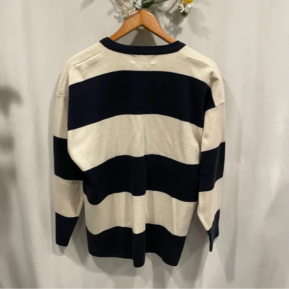 Vintage 80’s varsity stripe aztec embroidery oversized cardigan chunky funky Blue Size L - Image 4