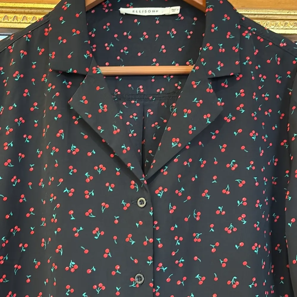 Ellison Black & Red Cherry Button Up Top - Size S - Image 3