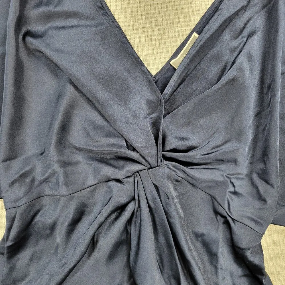 Pleione Womens Blouse S Navy Blue Satin Front Twist V-Neck Kimono 3/4 Sleeve - Image 5