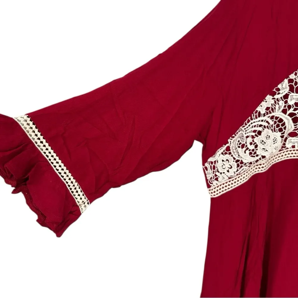 Hayden LA Ruby Crochet Trim Dress size 1X Boho Long Sleeves Ivory Floral Paisley - Image 5