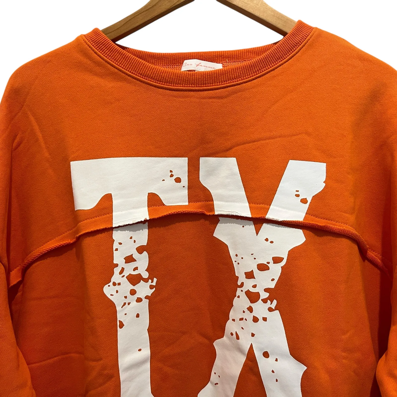 CES FEMME Raw Edge Fleece Sweatshirt Orange TX Sz L University Streetwear NEW Size L - Image 2