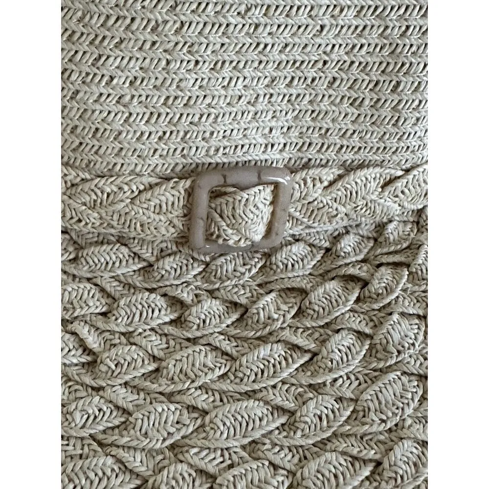 Croft & Barrow  Womens Beige Straw Woven Hat Buckle Accent  Summer Wide Brim - Image 4