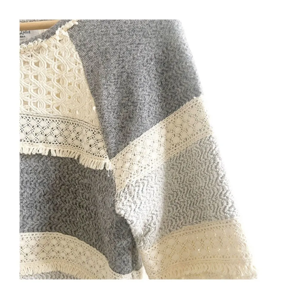 Lucky Lotus Crochet Knit Sweater Size XS Cream Gray Cabin Preppy - Image 7