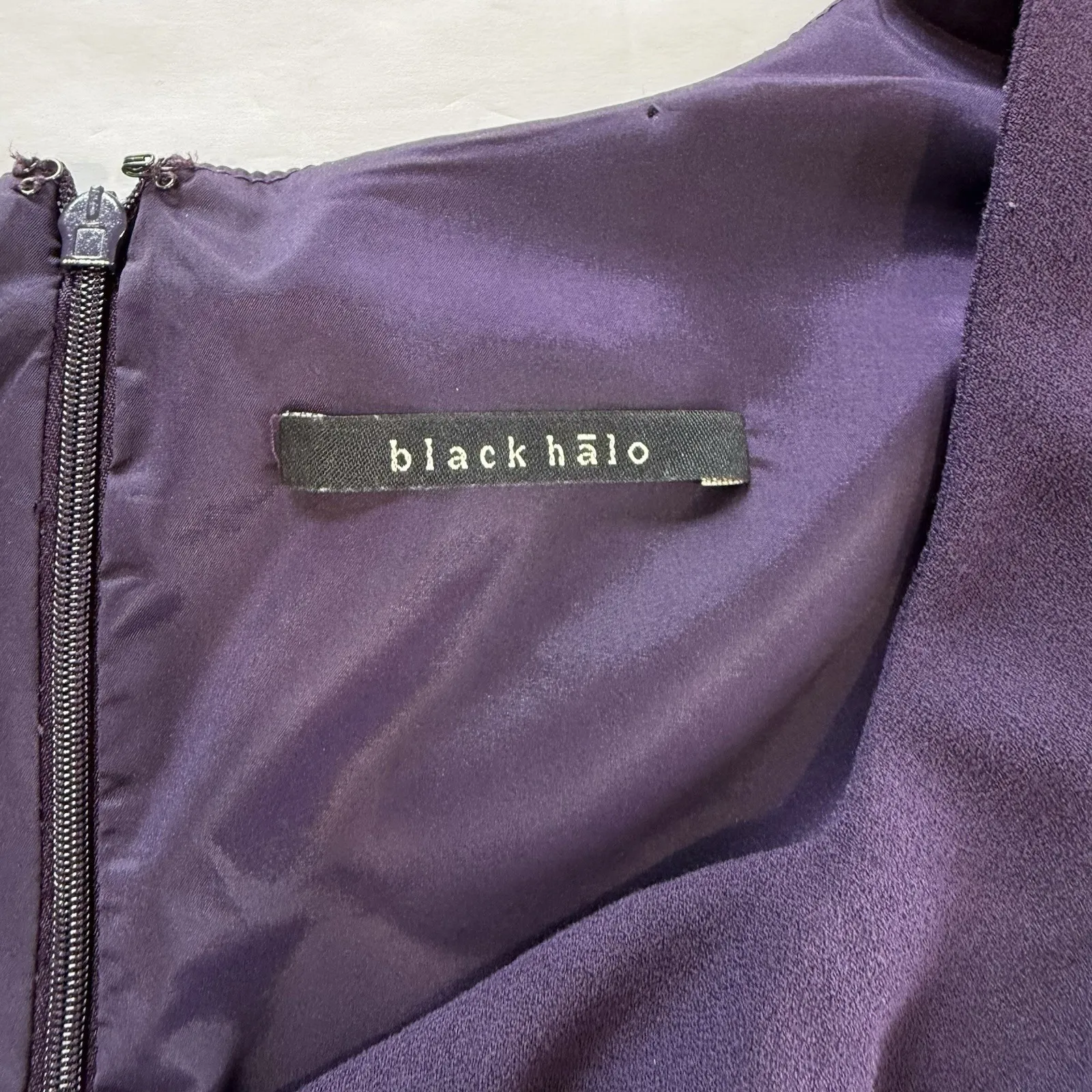 Black Halo Purple Cap Sleeve Empire‎ Pleated Dress Size 8 Pockets - Image 9