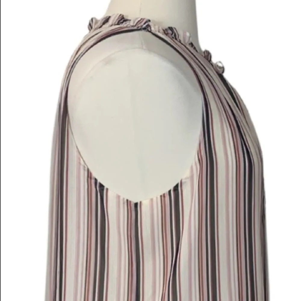 Max Studio Women's Cream Brown Pink Stripe Tie Neck Sleeveless Top Size XL - Image 7