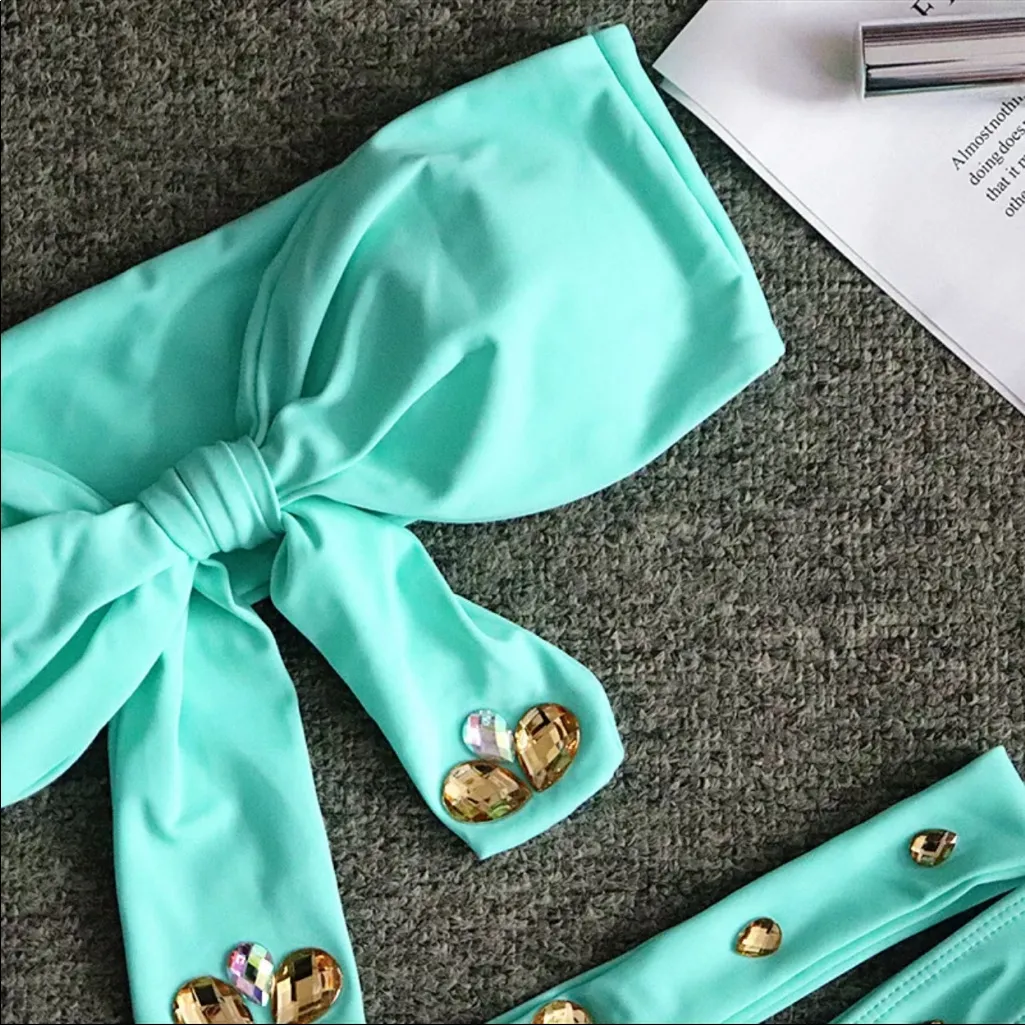 HP🎉NEW Boutique Bikini Sky Blue Gemstone 💎 Bling - Image 8