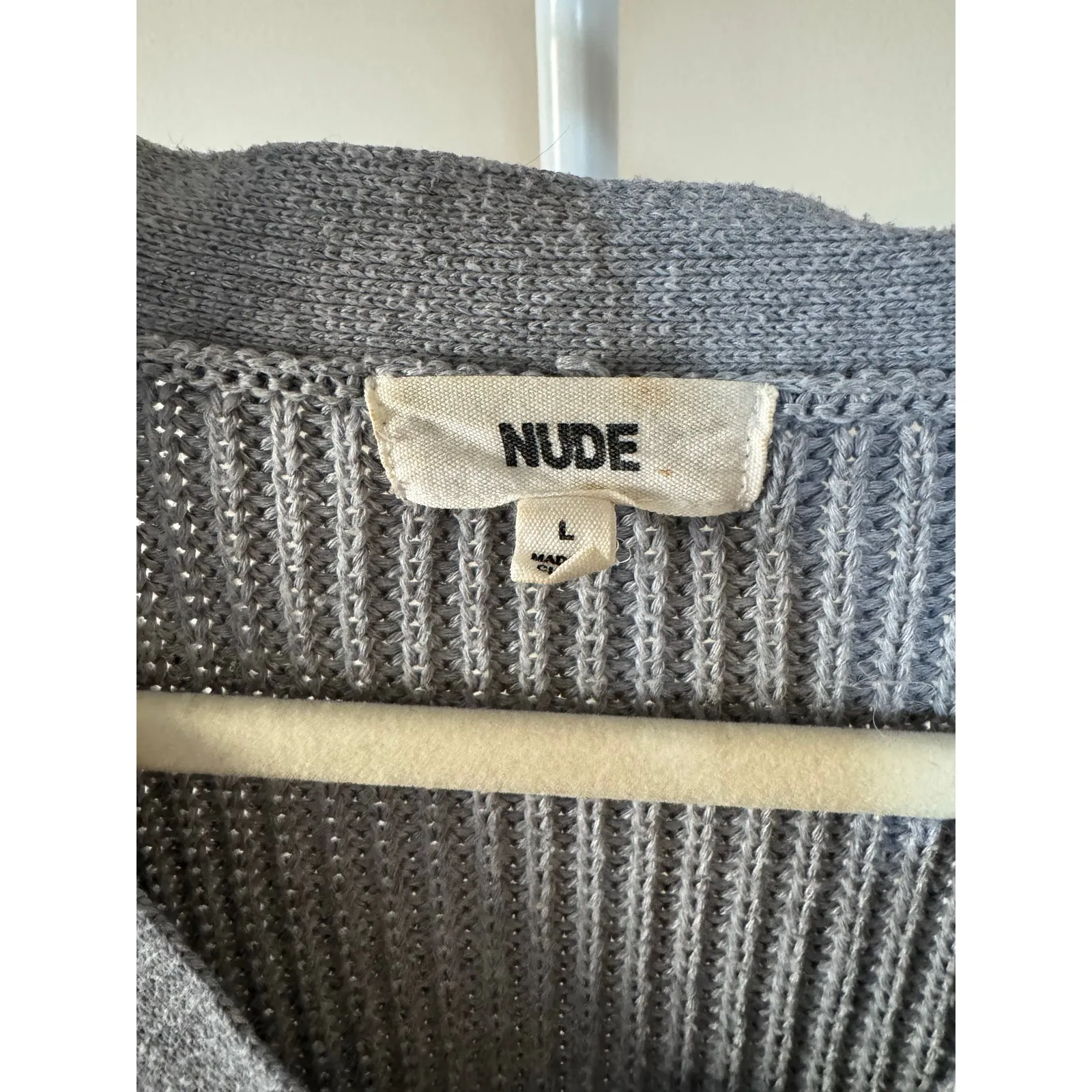 Nude Grey Lace Up Front Ribbed Cropped Sweater Cozy Relaxed Fit Knit - Image 4