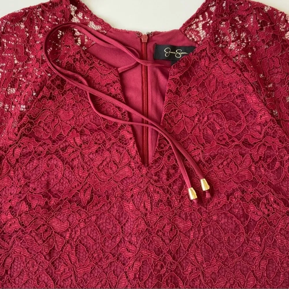 JESSICA SIMPSON Red Lace Dress 3/4 Sleeve Size 6 - Image 10