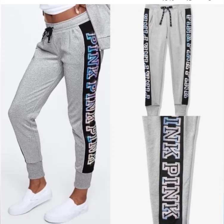 Pink Victoria’s Secret Rare Silver Mermaid Bling Jogger Pants A243 - Image 2