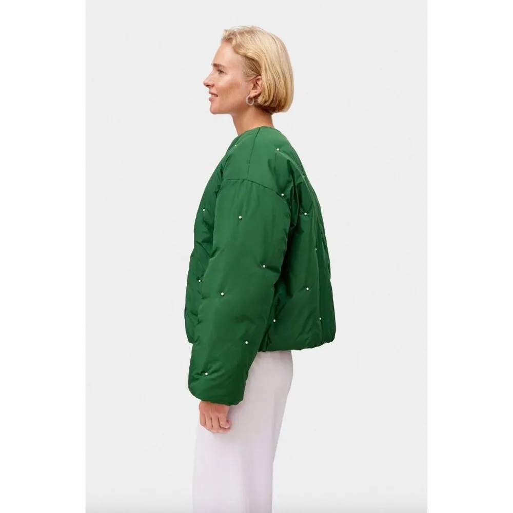 SLEEPER Puffer Jacket With Pearl Details Green Womens Size Small Medium - Image 4