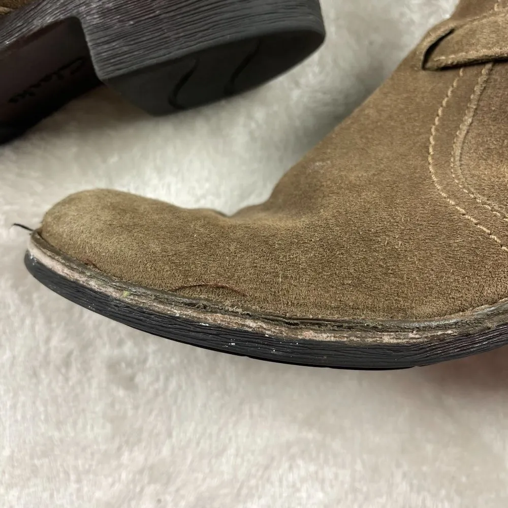 Clarks Derby Palace Suede Mid Calf Boots Womens Size 8 Brown Zip Up Strap Buckle - Image 7