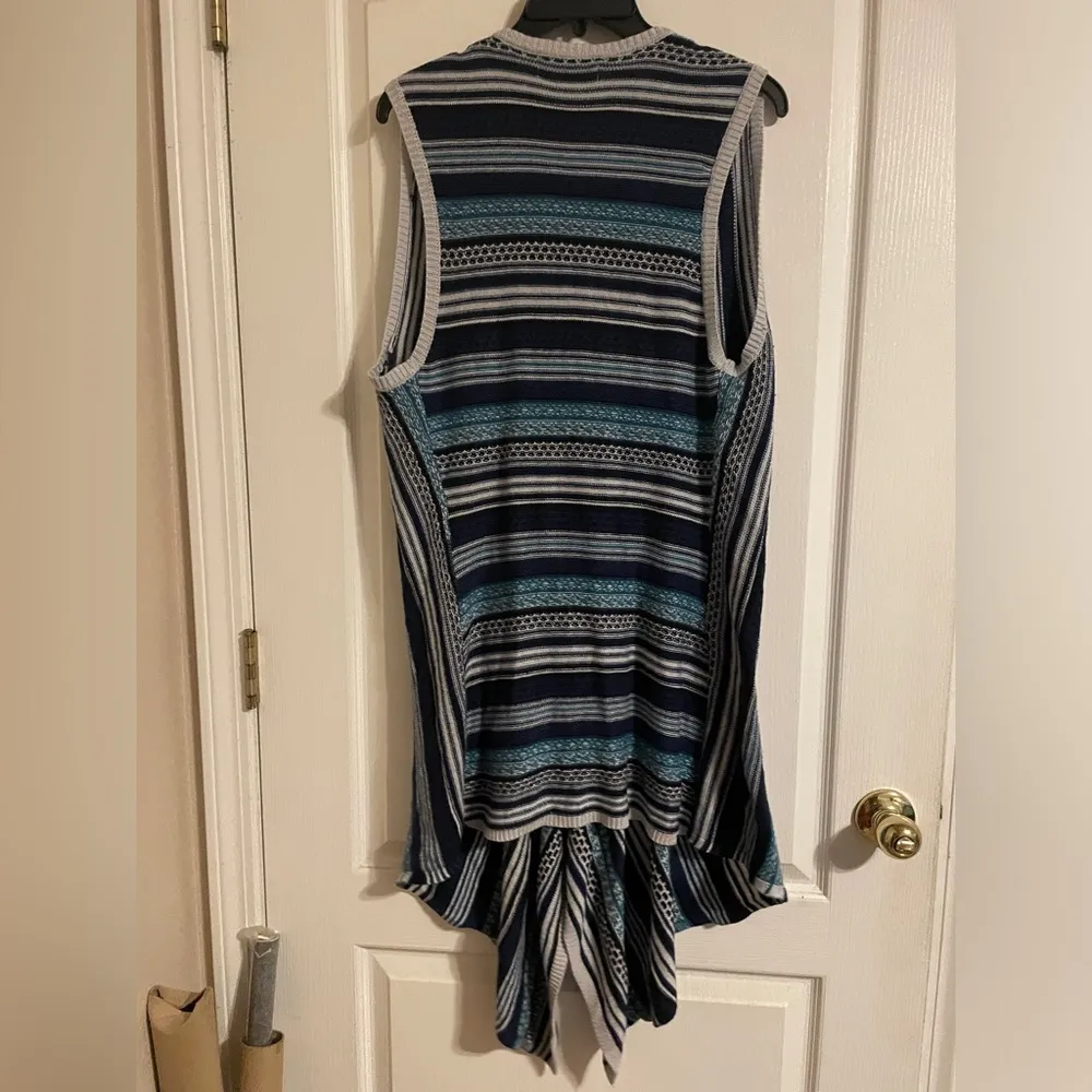 Aventura Striped Open Front Long Knit Cardigan Vest Size 2X Boho Casual Travel Blue - Image 2
