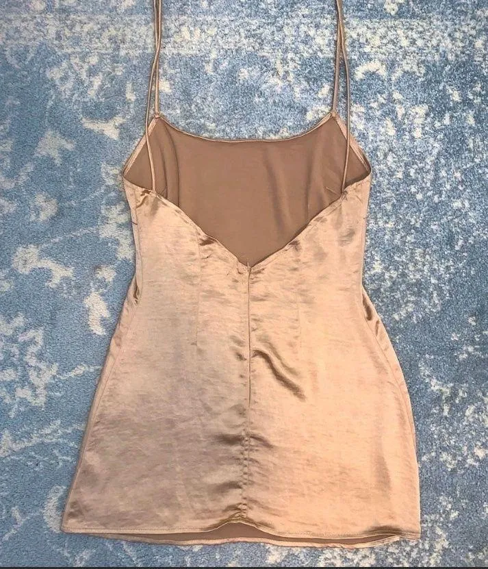 Gold Satin Mini Dress  - Image 3