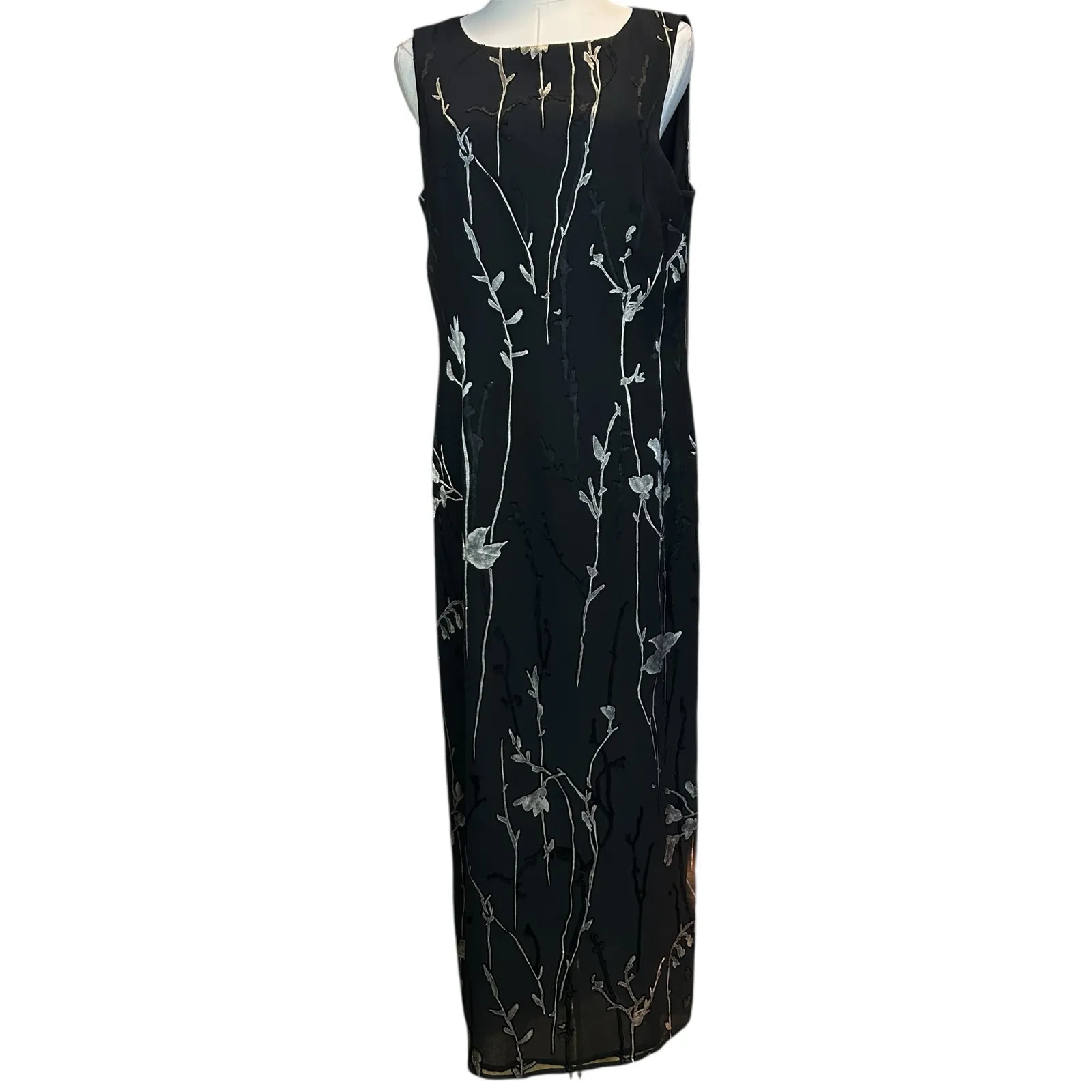 Casual Corner VTG Shift Dress Black Floral Sleeveless Maxi/Ankle SZ 12 Sheer - Image 2