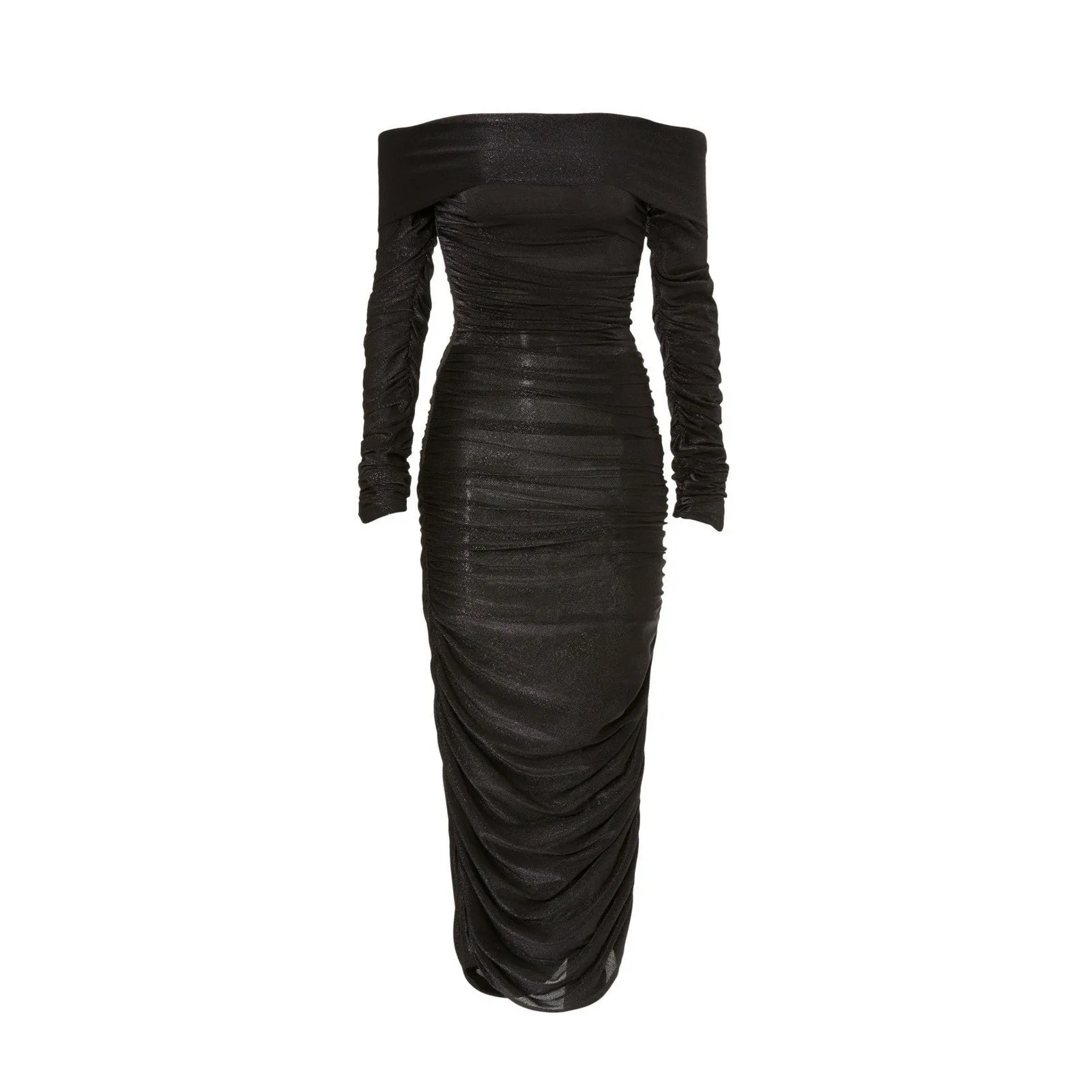 Bronx & Banco Amara Black Ruched Long Sleeve Off the Shoulder Midi Dress Size 4 - Image 5