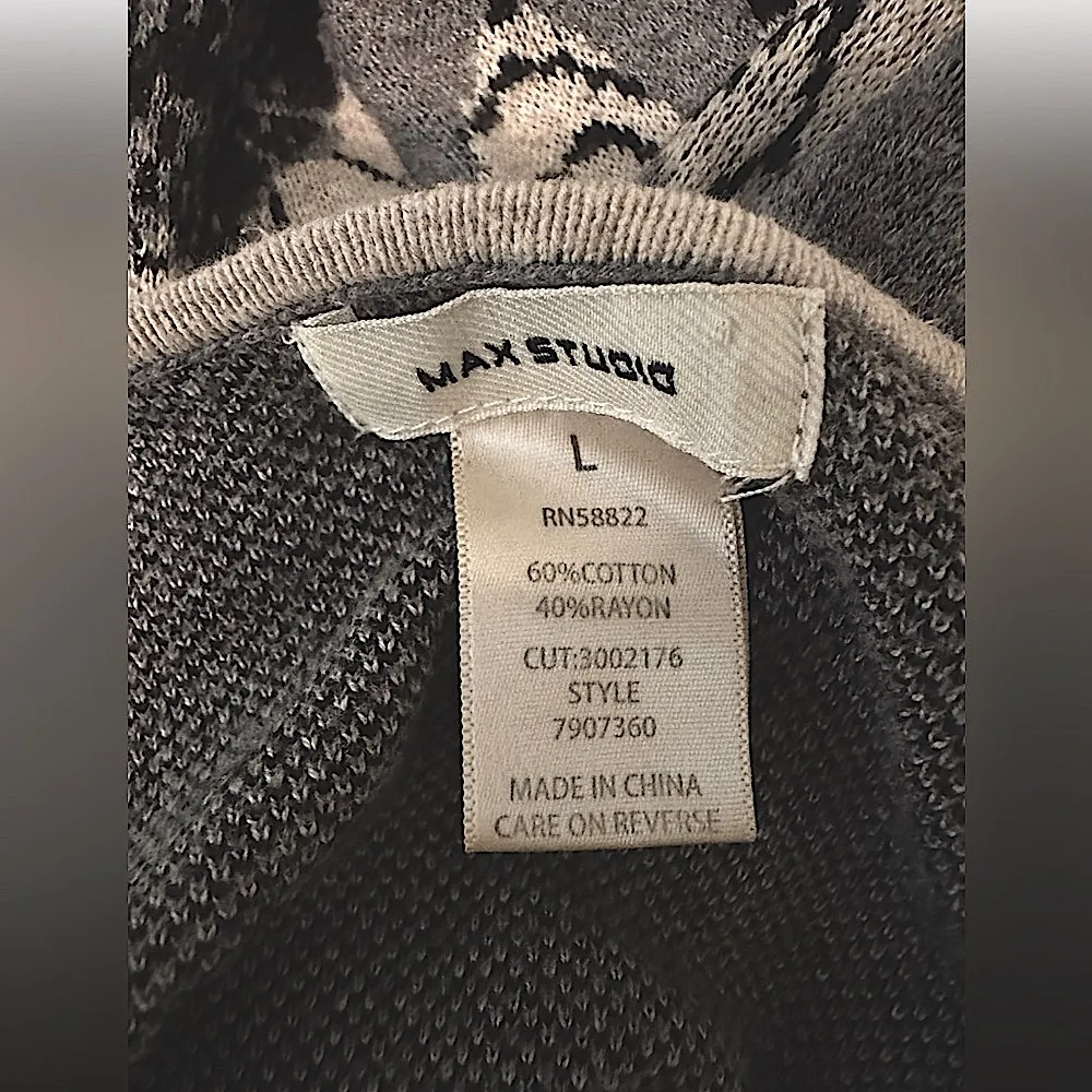 Max Studio grey  knit Cotton Rayon blend  floral motif sweater dress L - Image 6