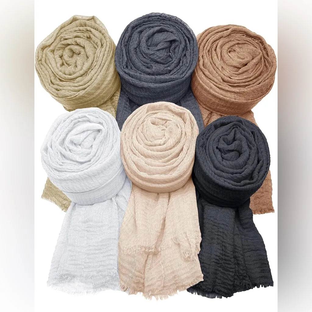 NEW! MANSHU Shawl and Wrap, Long Scarf, Big Head Scarf 6 PCS Women’s Soft Tan - Image 2