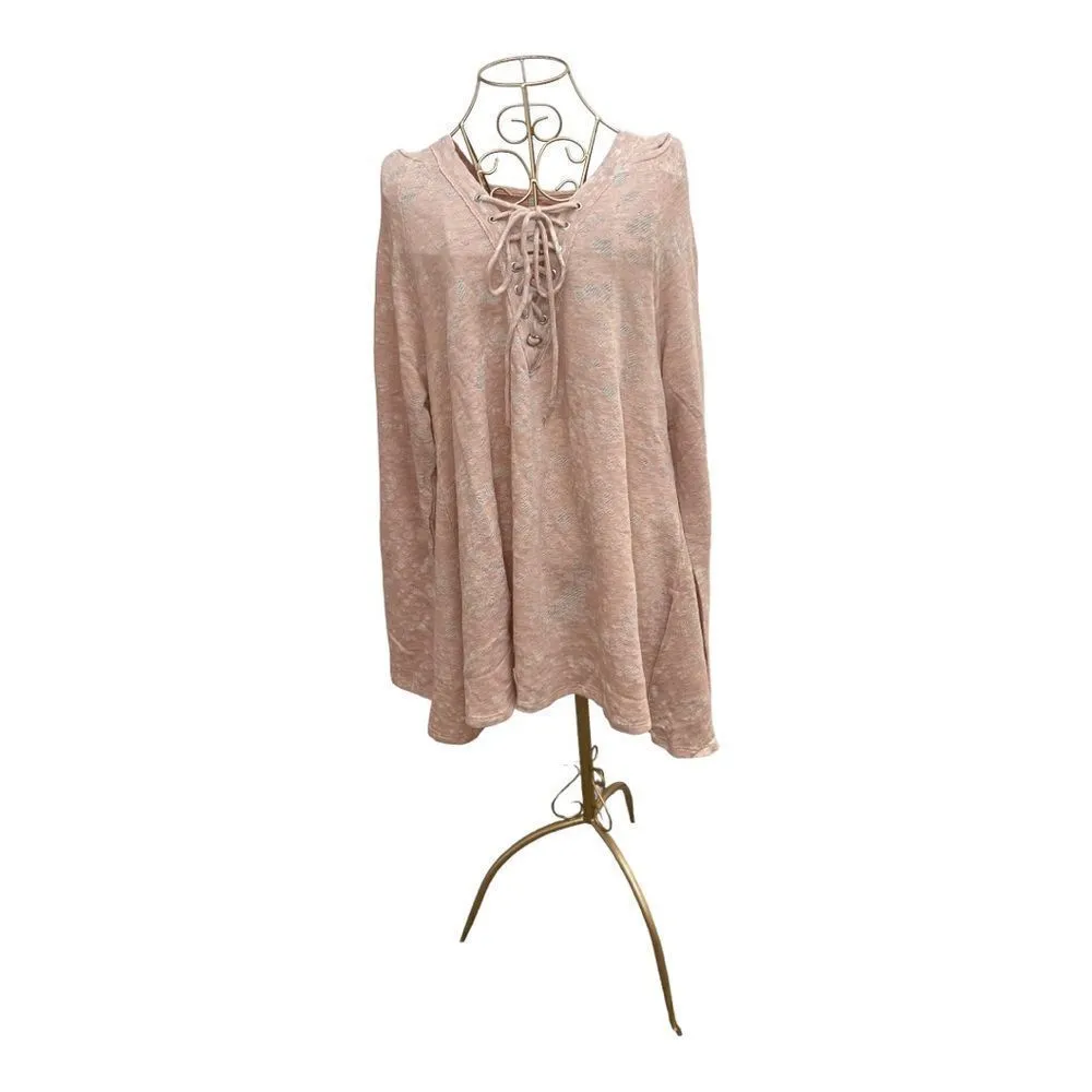 NWT Maronie x Revolve oversized lace up long sleeve pullover hoodie size M Pink Size M - Image 2