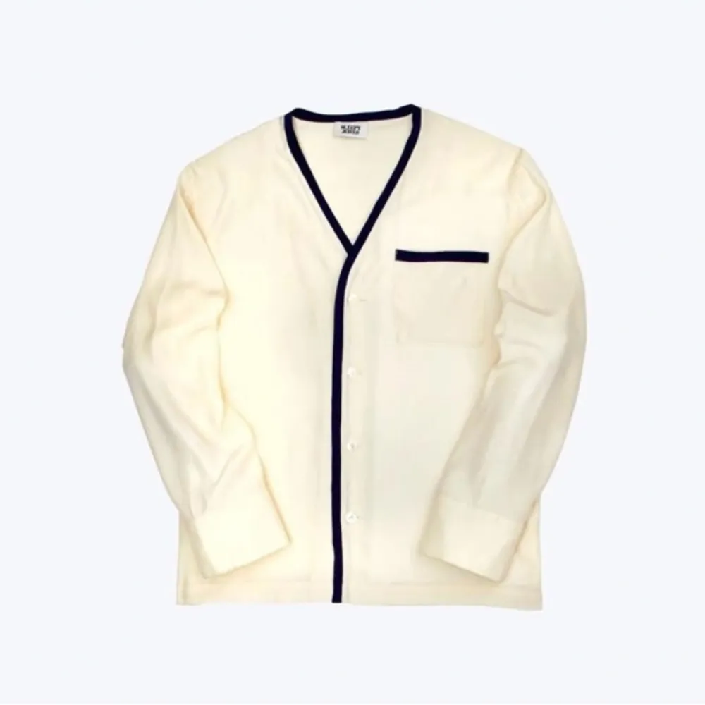 Sleepy Jones Bettina Cardigan In Silk
Charmeuse with Navy Accents cream NEW Blue - Image 2