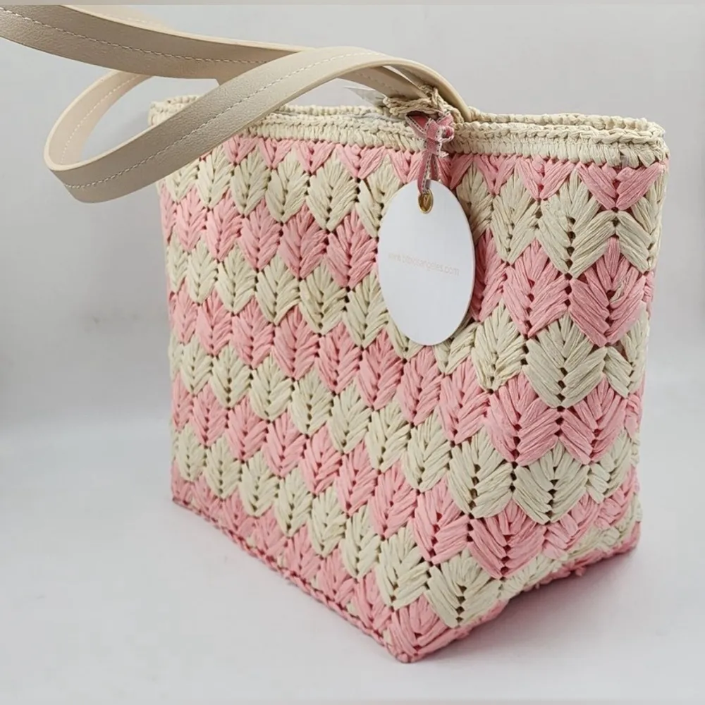 BTB Los Angeles Bria Straw Tote in Natural Rose, NWT, One Size Pink - Image 3