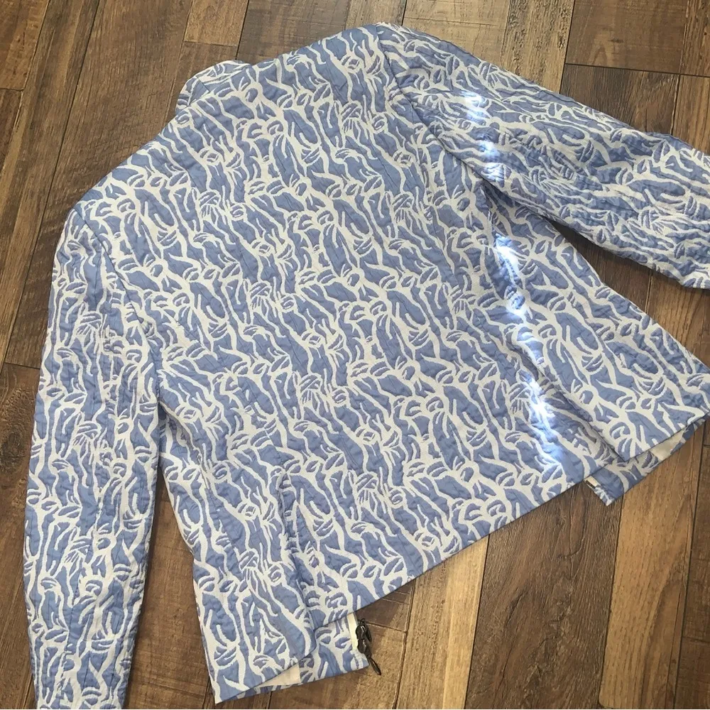 Made in Italy Zanella brocade zip jacket powder blue spring designer suit $400 Size 10 - Image 8