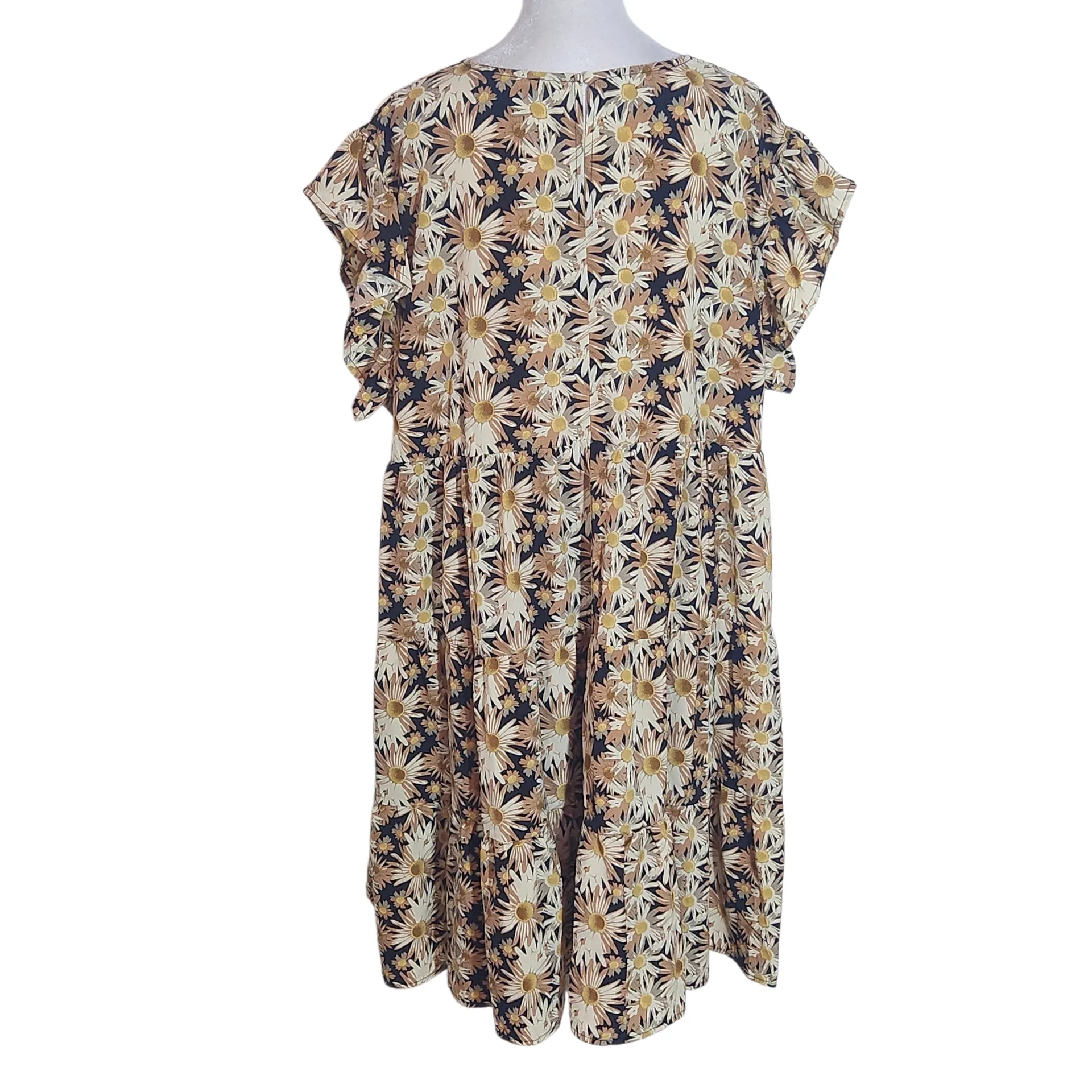 Entro Brown Floral V-Neck Ruffle Sleeve Tiered Dress Size XL Brown Boho Dress - Image 2