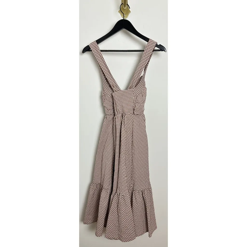 ANTHROPOLOGIE Maeve Halter Bow-Front Midi Dress in Brown Gingham Size X-Small - Image 6