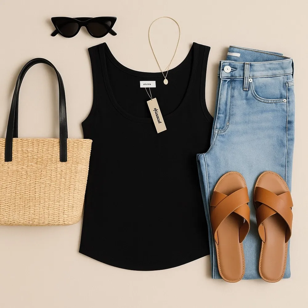 NWT MADEWELL Black Cotton Scoopneck Tank Top Sz Medium - Image 2