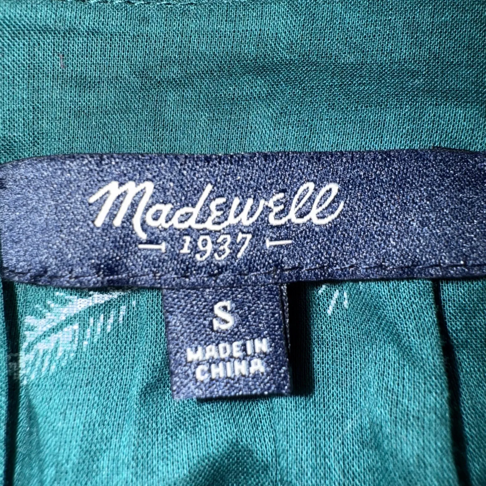 MADEWELL Green Fall Feather Print Tassel Tie Neck 3/4‎ Sleeve Blouse Small - Image 8