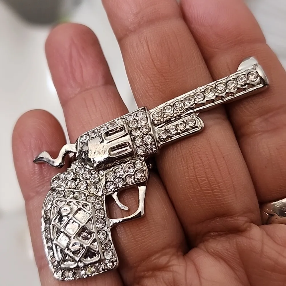 Silver Statement Ring Pistol Gun With Cubic Zirconia Stones - Image 6