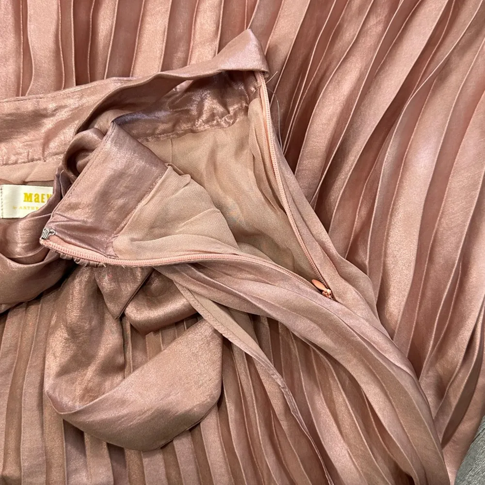 Anthropologie Maeve Paulina Metallic Pink Pleated Midi Skirt - Image 5