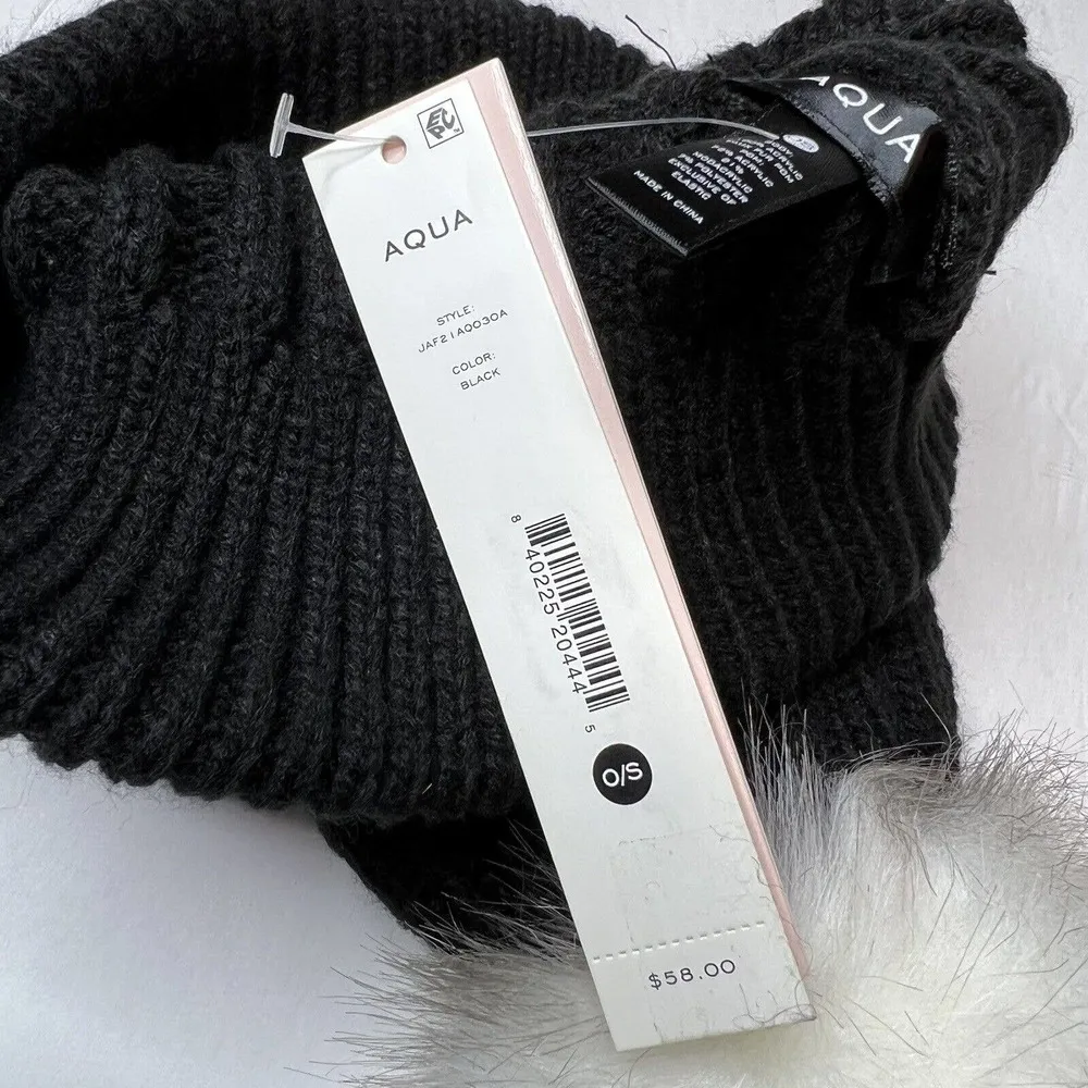 Aqua Pom Pom Smile Knit Hat New - Image 4