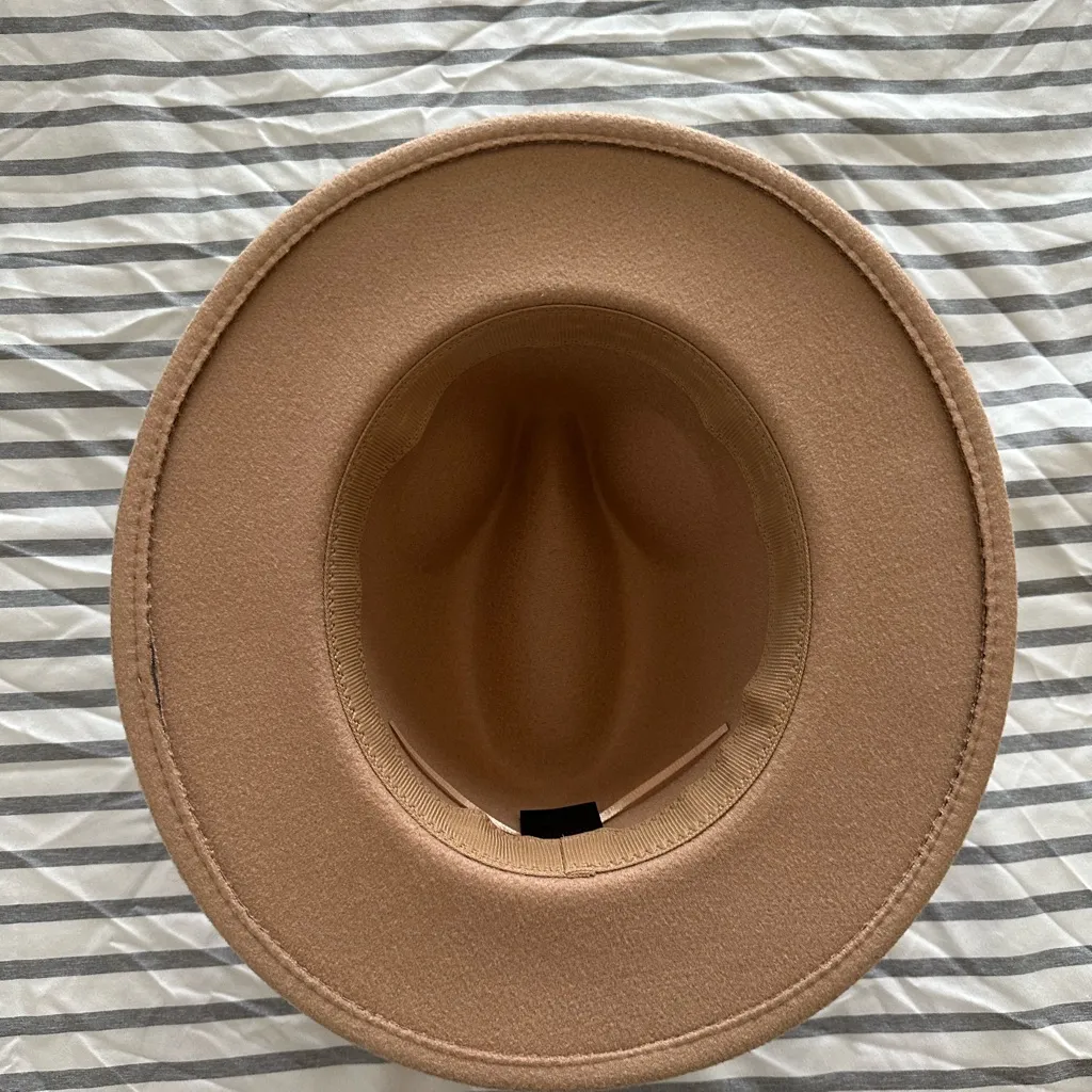 Wool Fall Brimmed Hat in Neutral Color Tan - Image 4