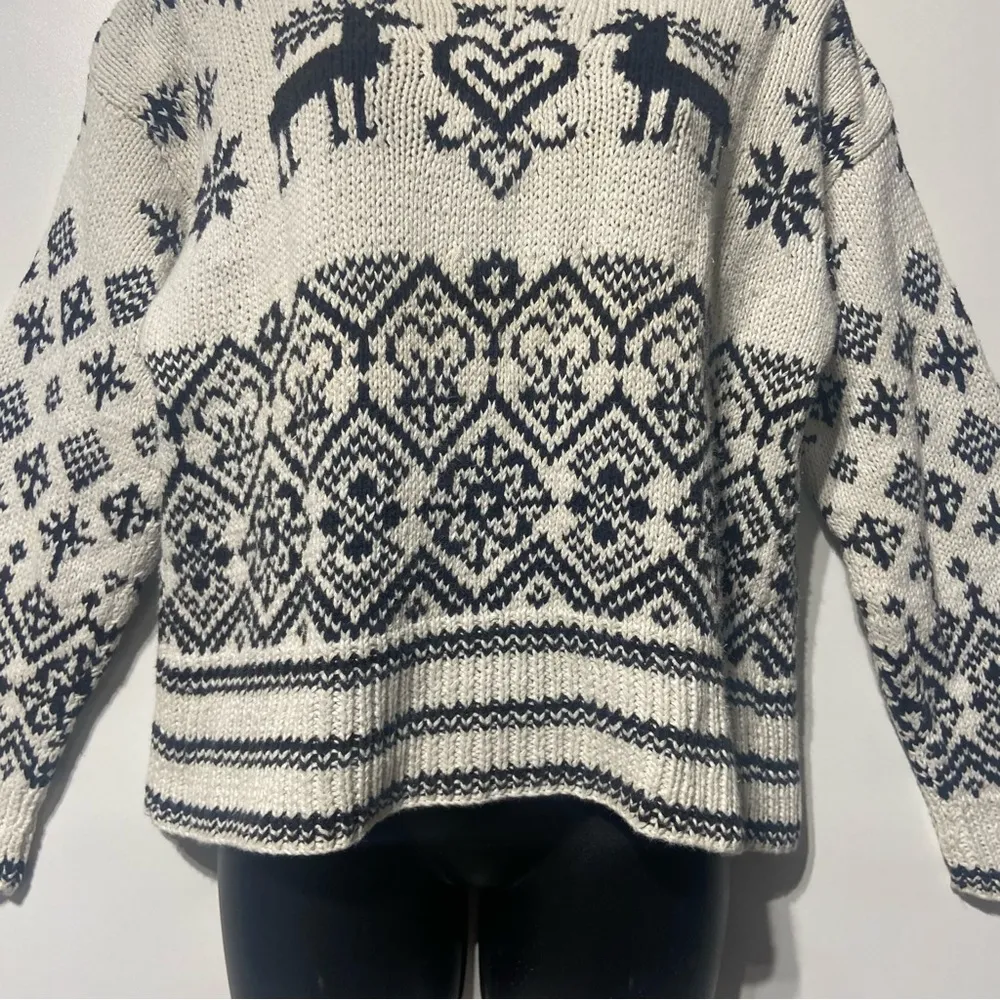 Chunky Knit Christmas Reindeer Fair Isle Sweater Size Small Vintage Glenover - Image 3