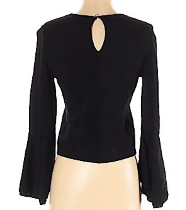 Black Bell Sleeve Top Keyhole Shirt - Image 2