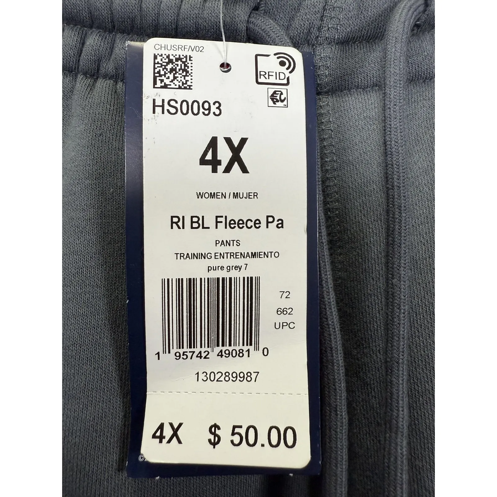 Reebok Pants Womens 4X Pure Grey 7 RI BL Fleece Plus Size Joggers Training - Image 4